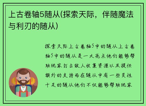 上古卷轴5随从(探索天际，伴随魔法与利刃的随从)